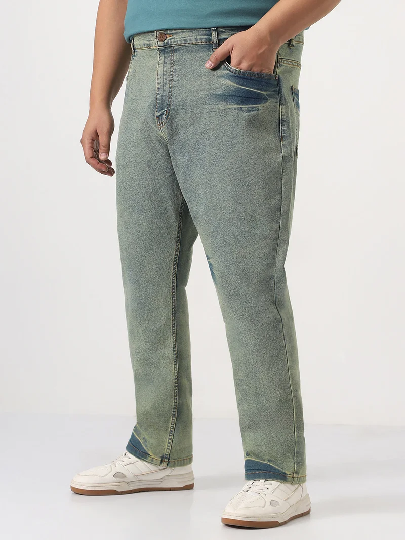 Urbano Fashion  Urbano Plus Men's Ice Blue Straight Fit Heavy Washed Jeans Stretchable  | Best Price UAE
