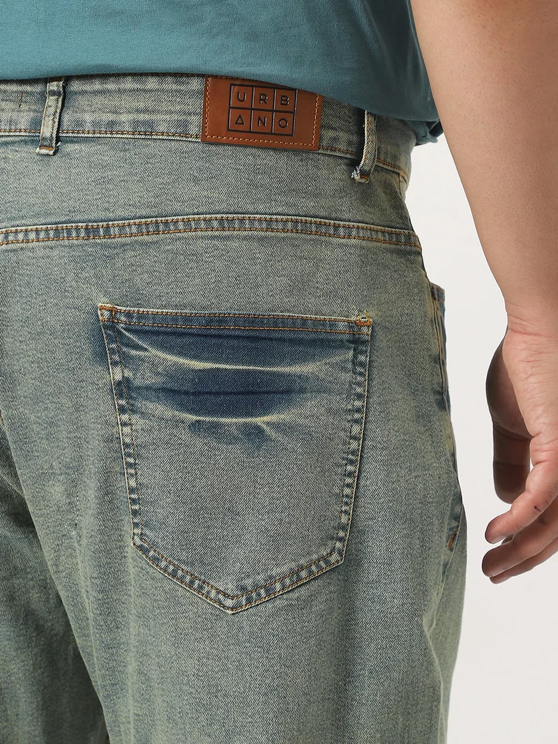 Urbano Fashion  Urbano Plus Men's Ice Blue Straight Fit Heavy Washed Jeans Stretchable  | Best Price UAE