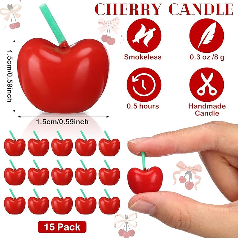 Conelist 15 Pcs Cherry Shaped Birthday Candles Cute Fruit Shaped Candles Mini Cherry Party Favors Decorative Cake Decorations Soy Wax Cupcake Toppers for Birthday Wedding Gift Table Party Supplies - Image 2