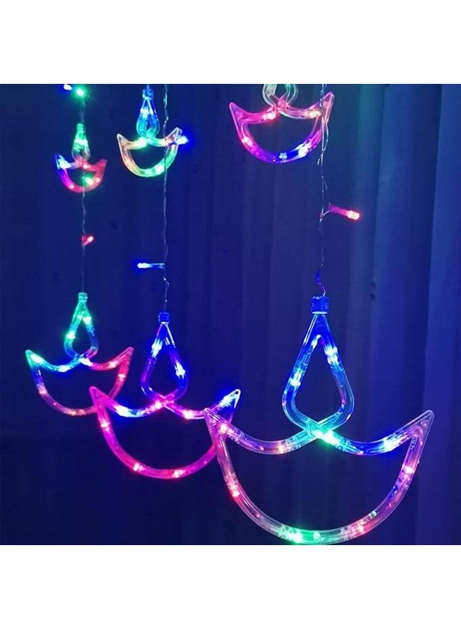 XERGY Multicolor Diya Shape Diwali String Curtain Light, Led String Copper Lights with 12 Pcs Hanging Diyas, 8 Flashing Modes for Home Indoor Outdoor Wedding Decoration, Prong Base, 2.6 Meters - Image 2