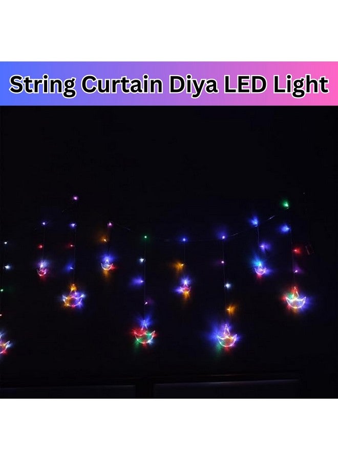 XERGY Multicolor Diya Shape Diwali String Curtain Light, Led String Copper Lights with 12 Pcs Hanging Diyas, 8 Flashing Modes for Home Indoor Outdoor Wedding Decoration, Prong Base, 2.6 Meters - Image 5