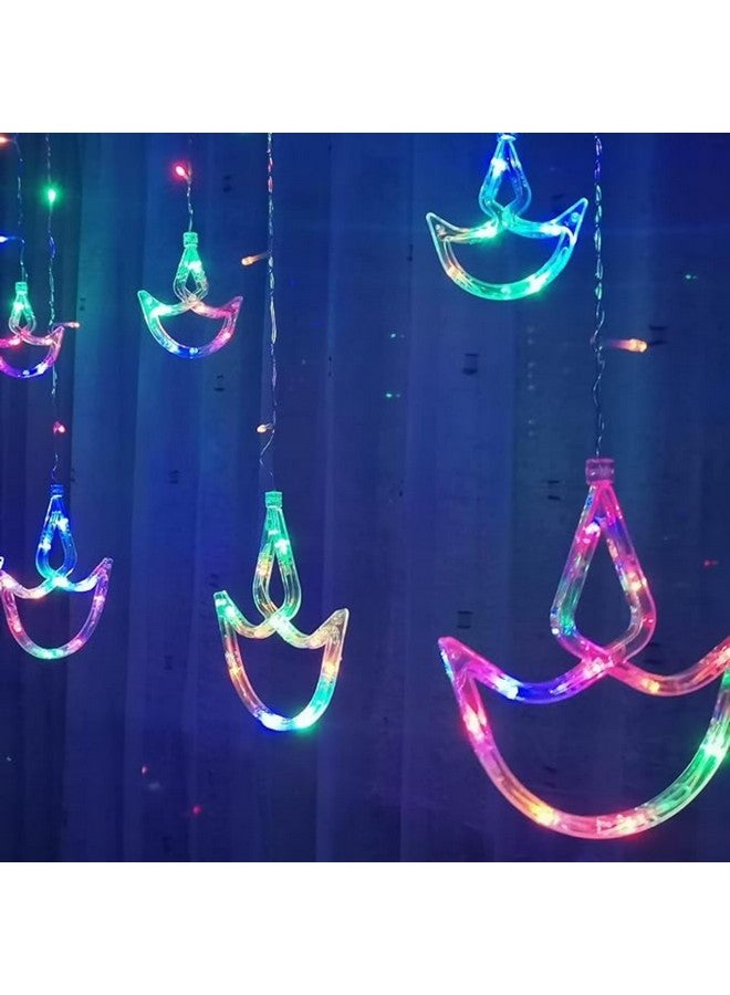 XERGY Multicolor Diya Shape Diwali String Curtain Light, Led String Copper Lights with 12 Pcs Hanging Diyas, 8 Flashing Modes for Home Indoor Outdoor Wedding Decoration, Prong Base, 2.6 Meters - Image 4