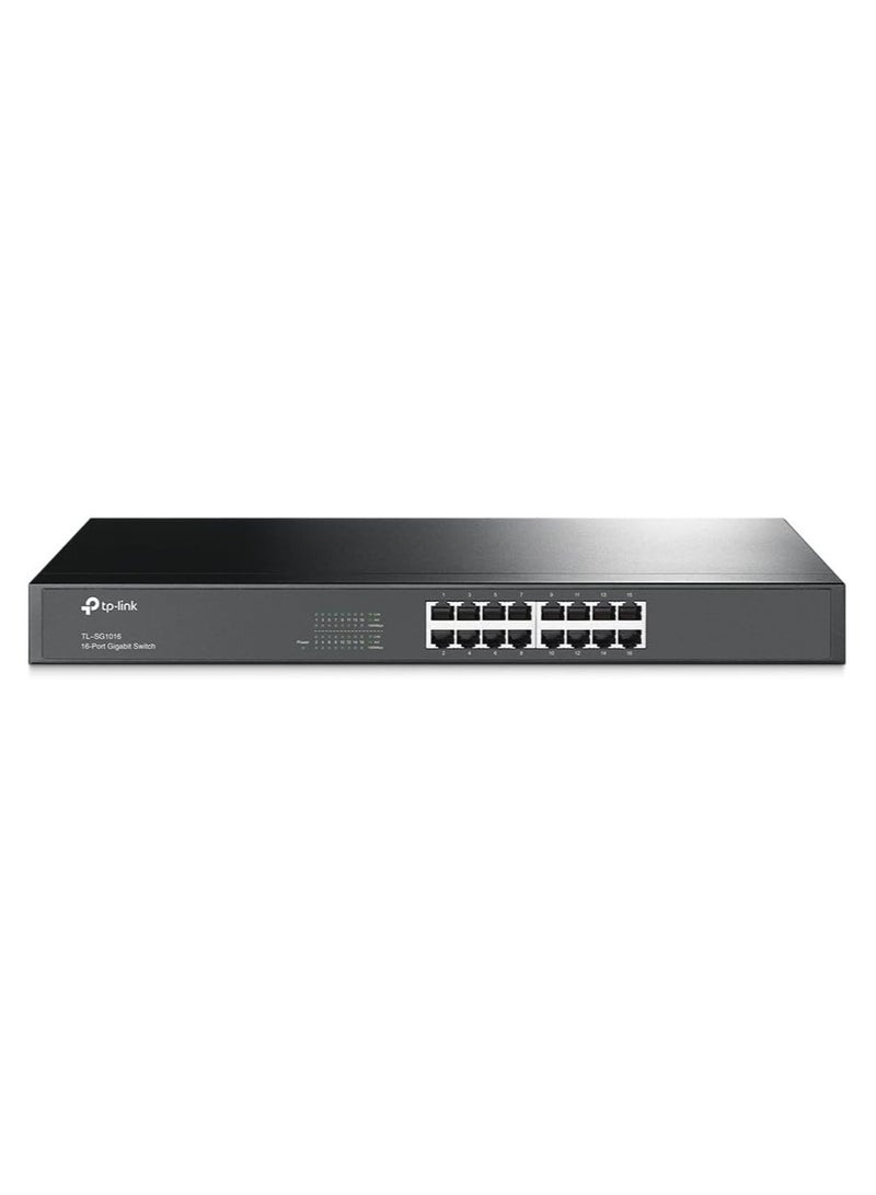 Tp-link Tl TP-Link TL-SG1016 | 16 Port Gigabit Ethernet Switch | Plug & Play | Sturdy Metal, Shielded Ports, Rackmount, Fan less, Black | 3 Year Manufacturer Warranty | Unmanaged  - Image 1