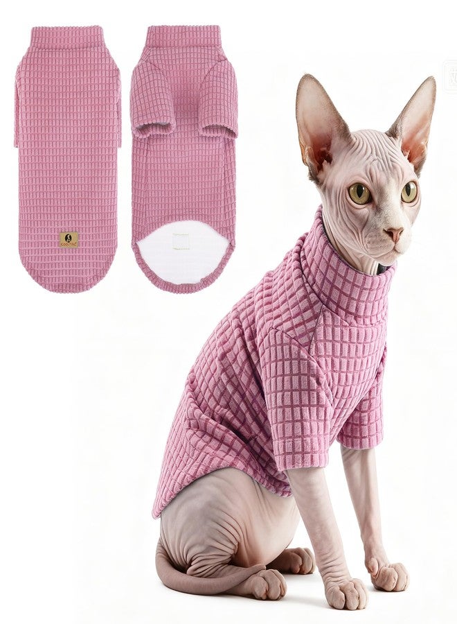 كولتيل كنزة كولتايل للقطط من سلالة سفينكس - كنزات صوفية ناعمة للقطط فقط، ملابس حيوانات أليفة مرنة بأكمام، ملابس شتوية سميكة ودافئة للقطط عديمة الشعر، بيجامات للجراء الصغيرة، وردي متوسط - Image 1