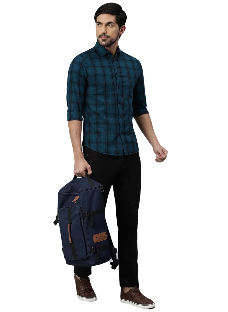 Dennis Lingo Slim Fit Teal Blue Men's Solid Shirt, Spread Collar, Full Sleeves, 100% Cotton,