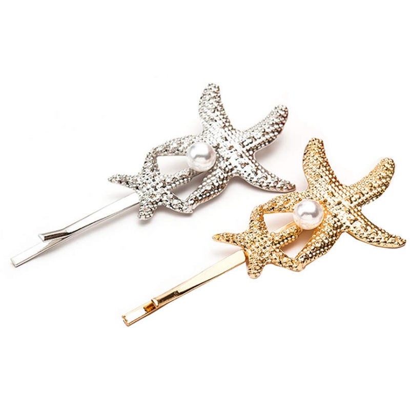 Teensery 6 Pcs Metal Bobby Pins Starfish Hair Clips Sea Star Hairpin Barrettes Headwear Hair Accessories for Women and Girls 3 Gold  3 Silver Style 2
