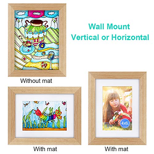 RPJC 6x8 inch Picture Frame Made of Solid Wood and High Definition Glass Display Pictures 4x6 with Mat or 6x8 Without Mat for Wall Mounting Photo Frame Natural - Image 5