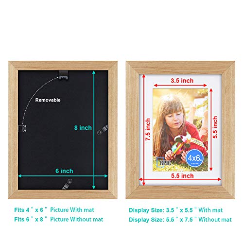 RPJC 6x8 inch Picture Frame Made of Solid Wood and High Definition Glass Display Pictures 4x6 with Mat or 6x8 Without Mat for Wall Mounting Photo Frame Natural - Image 4