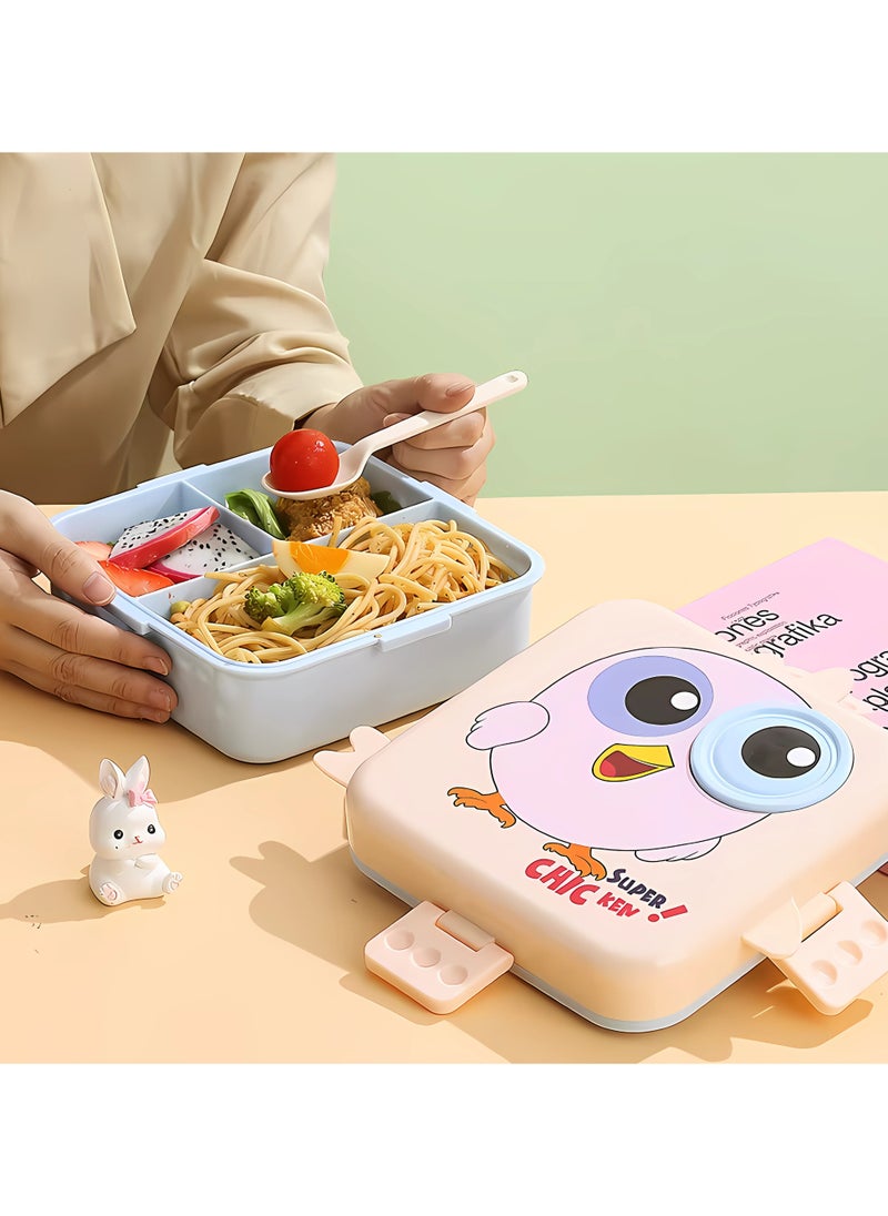 Twisoo Twisoo Kids Lunch Box with Spoon – Leakproof Double Decker Bento Box, Durable Plastic, Sealed for Freshness, Sauce Cup Included, Perfect for School & Travel, 1120ml (Bird Pink)  - Image 3
