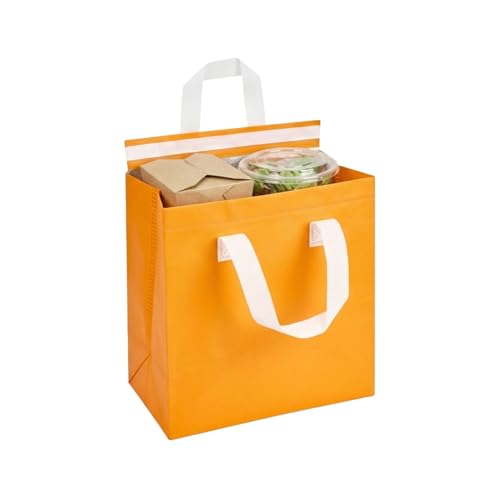 Restaurantware Insulated Delivery Bags 25 Count 9449 x 5906 x 10236 Inches Nonwoven Take Out Bags For Food With Sturdy Handles Orange Insulated Grocery Bags TamperEvident Foldable - Image 1