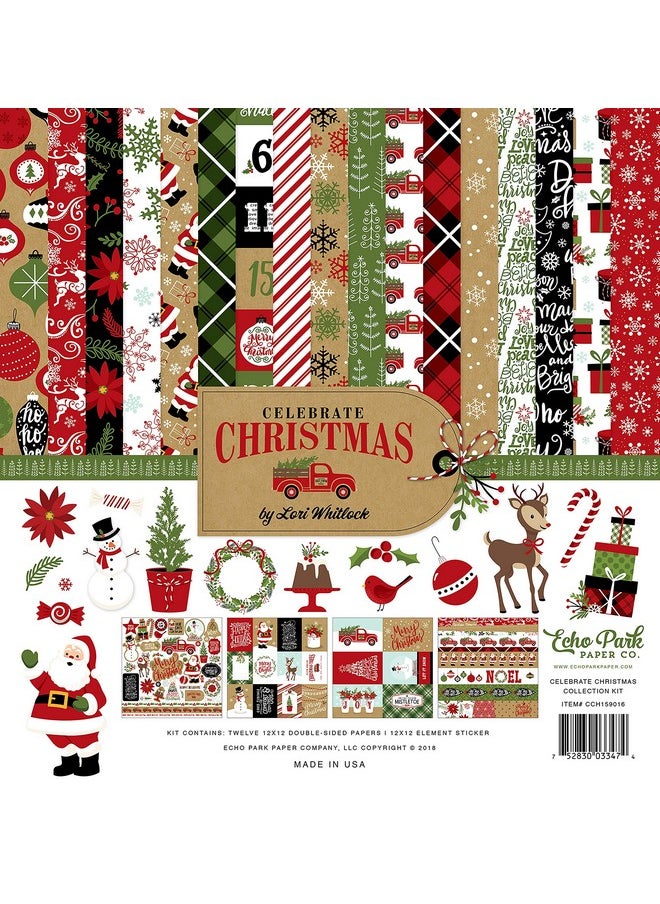 Echo Park Paper Company - Celebrate Christmas Collection Kit Paper Red/Green/Tan/Burlap/Black 12 X 12 Inch - Image 1