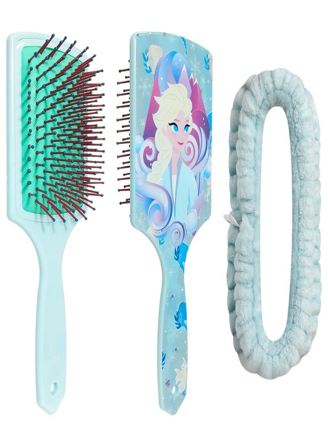 LUV HER Frozen Kids Hair Brush & Spa Headband Set for Girls - Features Elsa - Fun Grooming Kit for Detangling, Styling & Skincare - Soft & Stretchy, One Size, Ages 3+ - Image 1