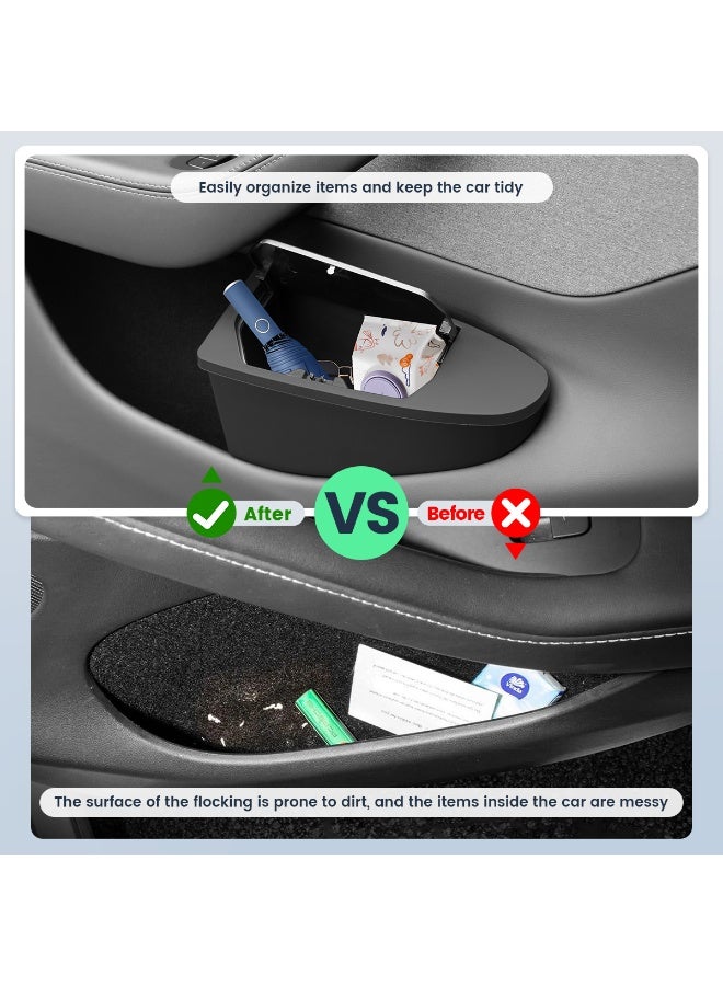 FETUSI Door Storage Organizer Compatible with Tesla Model Y Juniper 2025 2026, Front Door Car Trash Bin with Push-Open Lid Waterproof Built-in Hidden Door Pocket Inner Organizer-Black - Image 2