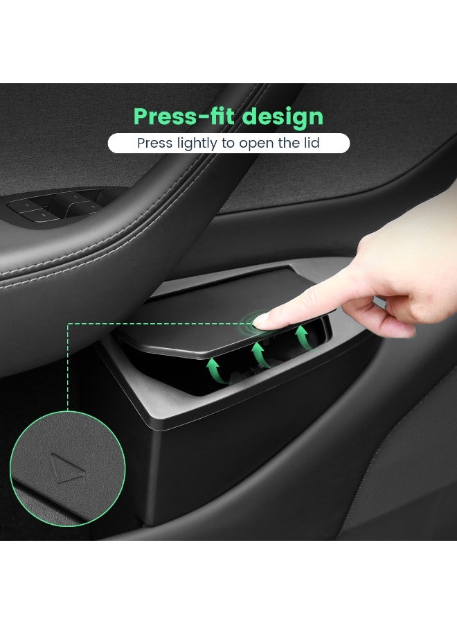 FETUSI Door Storage Organizer Compatible with Tesla Model Y Juniper 2025 2026, Front Door Car Trash Bin with Push-Open Lid Waterproof Built-in Hidden Door Pocket Inner Organizer-Black - Image 5