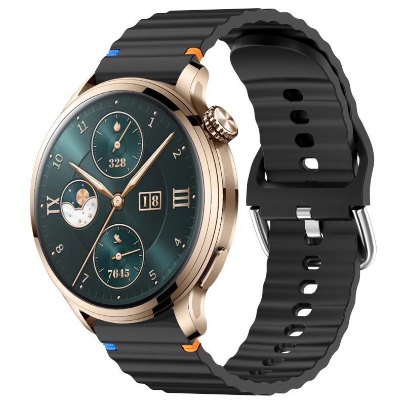 erorex For Honor Watch 4 Pro Wavy Grain Stitched 22Mm Silicone Watch Band(Black) - Image 1