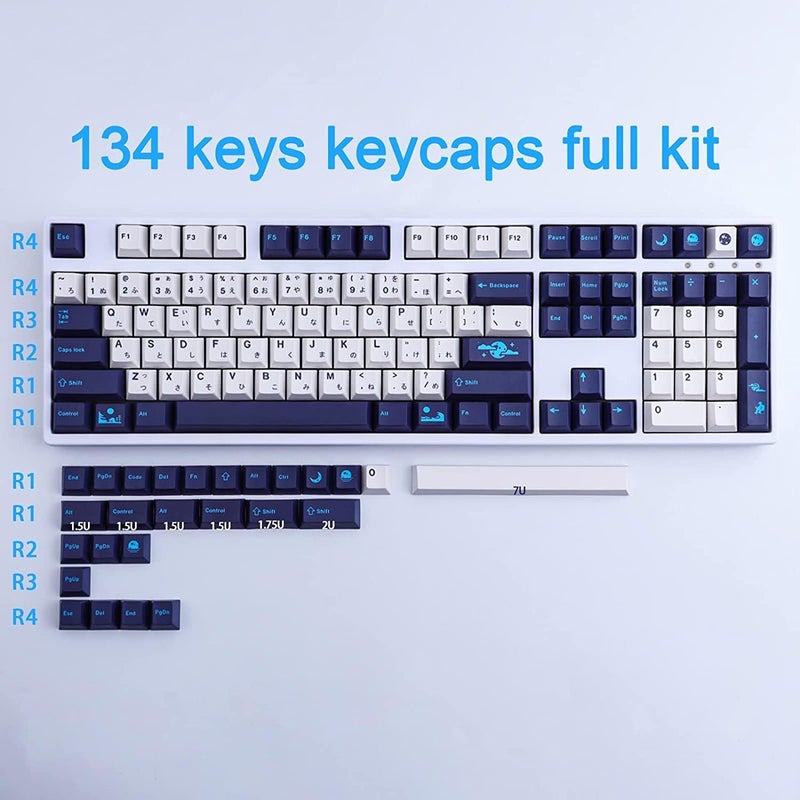 JOMKIZ أغطية مفاتيح PBT، 134 مفتاحًا، طباعة تسامي صبغية بتصميم القمر الأزرق، أغطية مفاتيح بتصميم Cherry Profile مع شريط مسافة 7U، مجموعة أغطية مفاتيح يابانية لمفاتيح MX، لوحات مفاتيح ميكانيكية - Image 2
