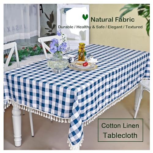 Midsummer Breeze Buffalo Plaid Tablecloth, Gingham Table Cloth for Thanksgiving Christmas Kitchen Restaurant Holiday Indoor Outdoor Picnic（Rectangle/Oblong, 55x102, Navy Blue - Image 5