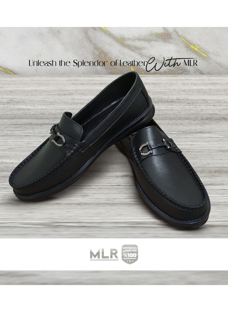 MLR Original genuine leather shoes in black color with wide embellishments and medical insoles - Image 5