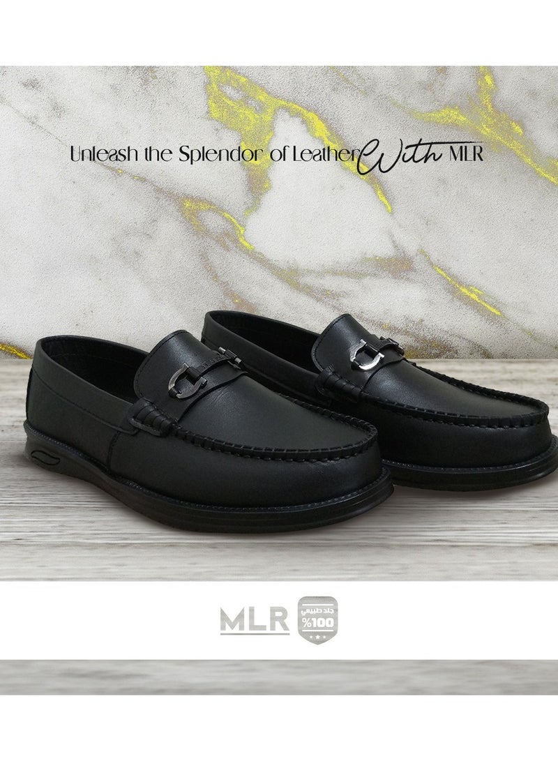 MLR Original genuine leather shoes in black color with wide embellishments and medical insoles - Image 4
