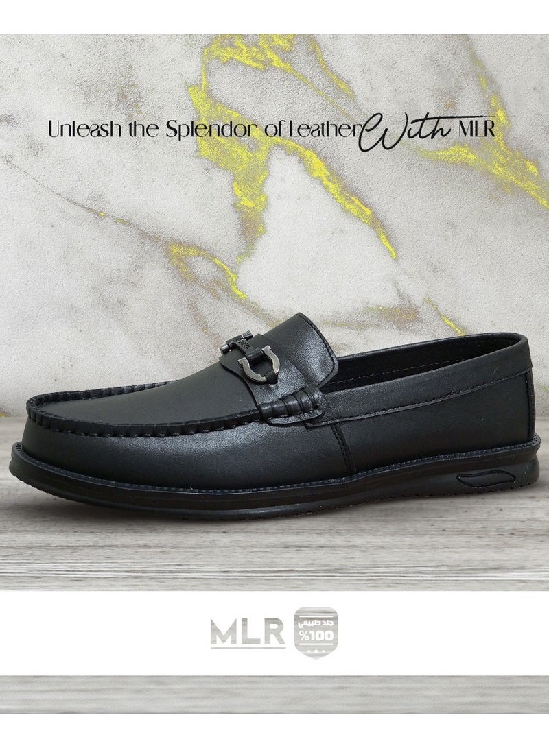 MLR Original genuine leather shoes in black color with wide embellishments and medical insoles - Image 2