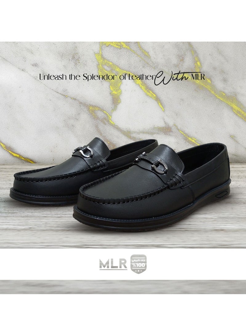 MLR Original genuine leather shoes in black color with wide embellishments and medical insoles - Image 3
