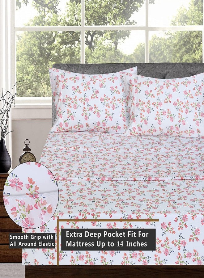 RUVANTI 100% Cotton California King Sheet Sets, 4 Pieces, Soft & Breathable Percale Weave Bedding, Deep Pocket 14", Hotel Standard, Crisp Cool Feel & Durable, Perfect Floral Sheets, Bloomex - Image 4