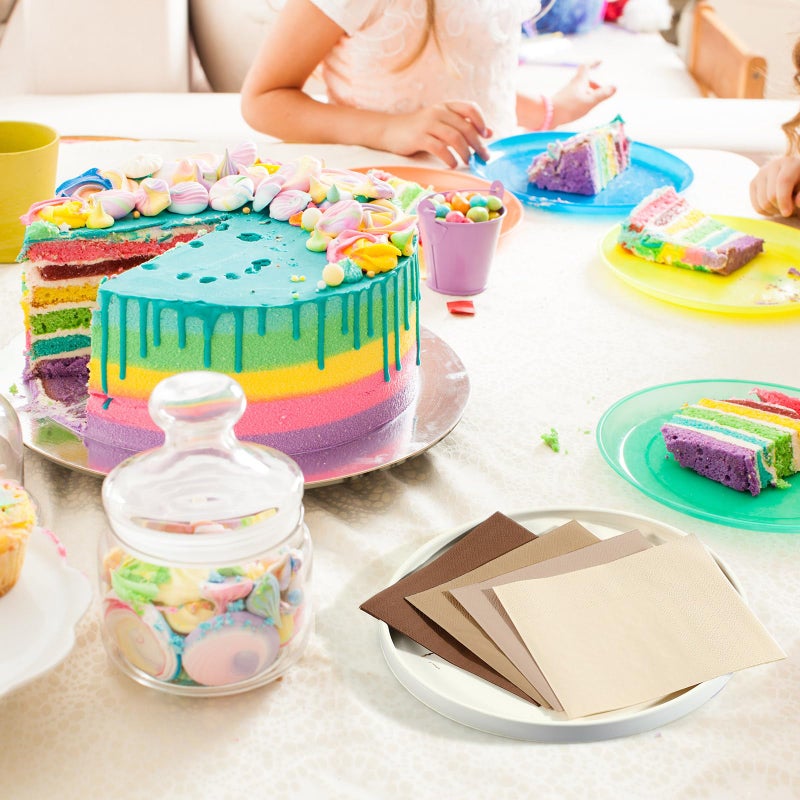 Layhit مناديل كوكتيل قابلة للتصرف 100 قطعة من لايهيت مناديل مشروبات مربعة ورقية للحلويات لعيد الحب والزفاف واحتفالات أعياد الميلاد والعشاء والغداء (سلسلة بنية 5 × 5 بوصة) - Image 4