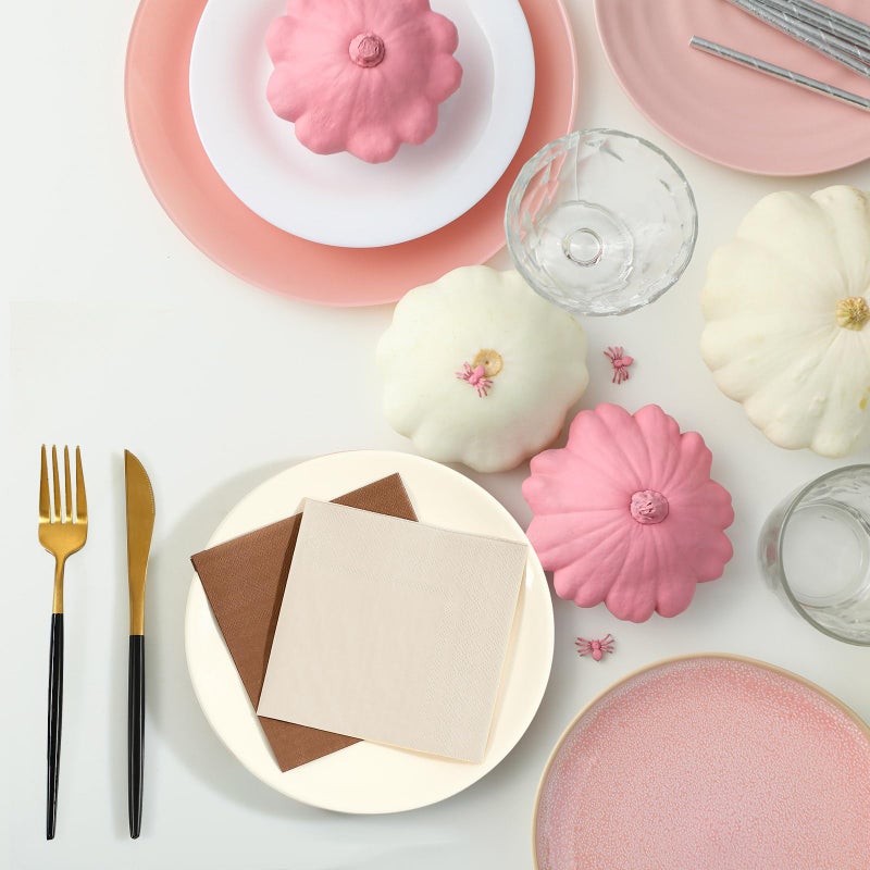 Layhit مناديل كوكتيل قابلة للتصرف 100 قطعة من لايهيت مناديل مشروبات مربعة ورقية للحلويات لعيد الحب والزفاف واحتفالات أعياد الميلاد والعشاء والغداء (سلسلة بنية 5 × 5 بوصة) - Image 5