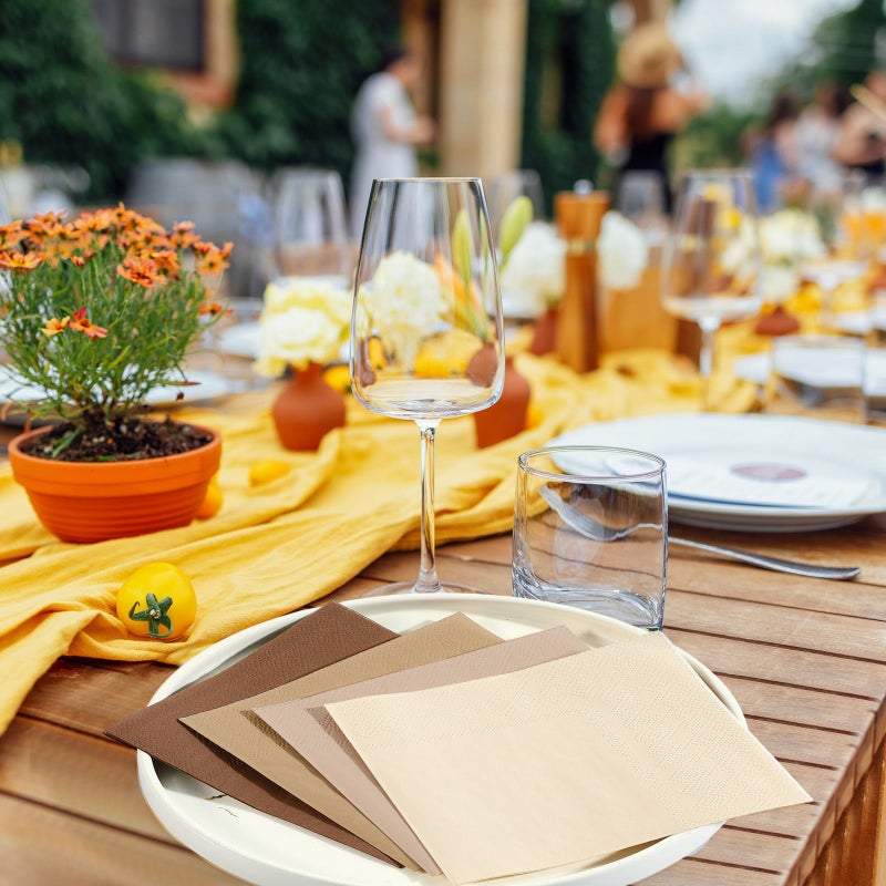 Layhit مناديل كوكتيل قابلة للتصرف 100 قطعة من لايهيت مناديل مشروبات مربعة ورقية للحلويات لعيد الحب والزفاف واحتفالات أعياد الميلاد والعشاء والغداء (سلسلة بنية 5 × 5 بوصة) - Image 3