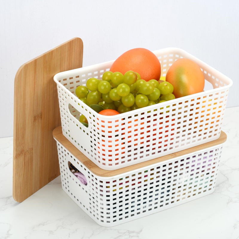 LYHLYA Stackable Storage Bins with Bamboo Lids, 6-Pack, BPA-Free Plastic, 5.1 Qt Capacity, Side Handle, 10x7.2x4.13 Inch, for Home Organization - Image 5