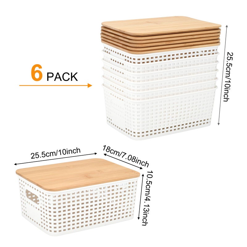 LYHLYA Stackable Storage Bins with Bamboo Lids, 6-Pack, BPA-Free Plastic, 5.1 Qt Capacity, Side Handle, 10x7.2x4.13 Inch, for Home Organization - Image 2