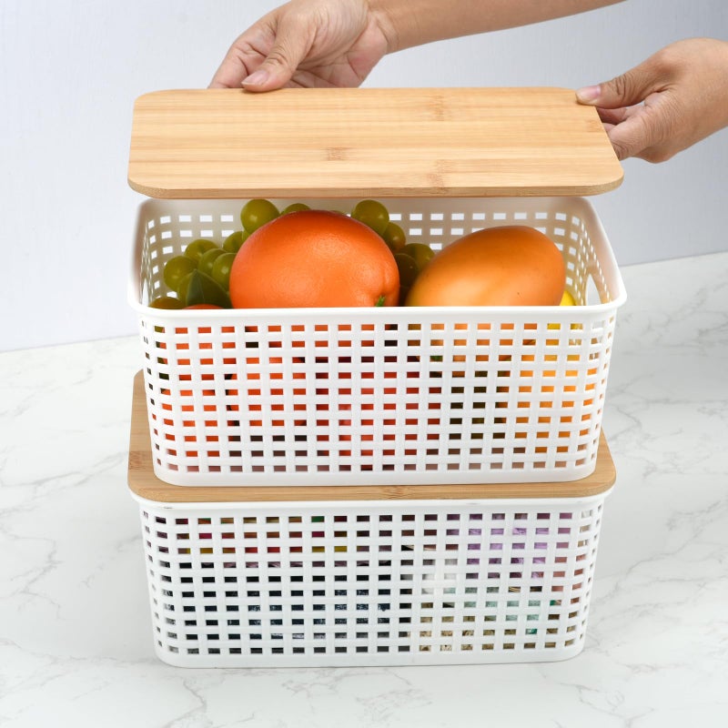 LYHLYA Stackable Storage Bins with Bamboo Lids, 6-Pack, BPA-Free Plastic, 5.1 Qt Capacity, Side Handle, 10x7.2x4.13 Inch, for Home Organization - Image 3