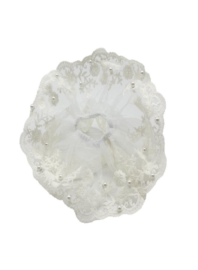 BLBM A Large-Diameter White Embroidered Lace Hair Scrunchie that Won't Damage Your Hair, Adorned with Imitation Pearl Decorations. - Image 4