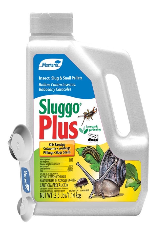 Monterey Sluggo Plus Bundled with Measuring Spoon - Snail & Slug Killer, Plus Controls Other Insects, OMRI Listed for Organic Gardening - 2.5 lb jug - Image 1