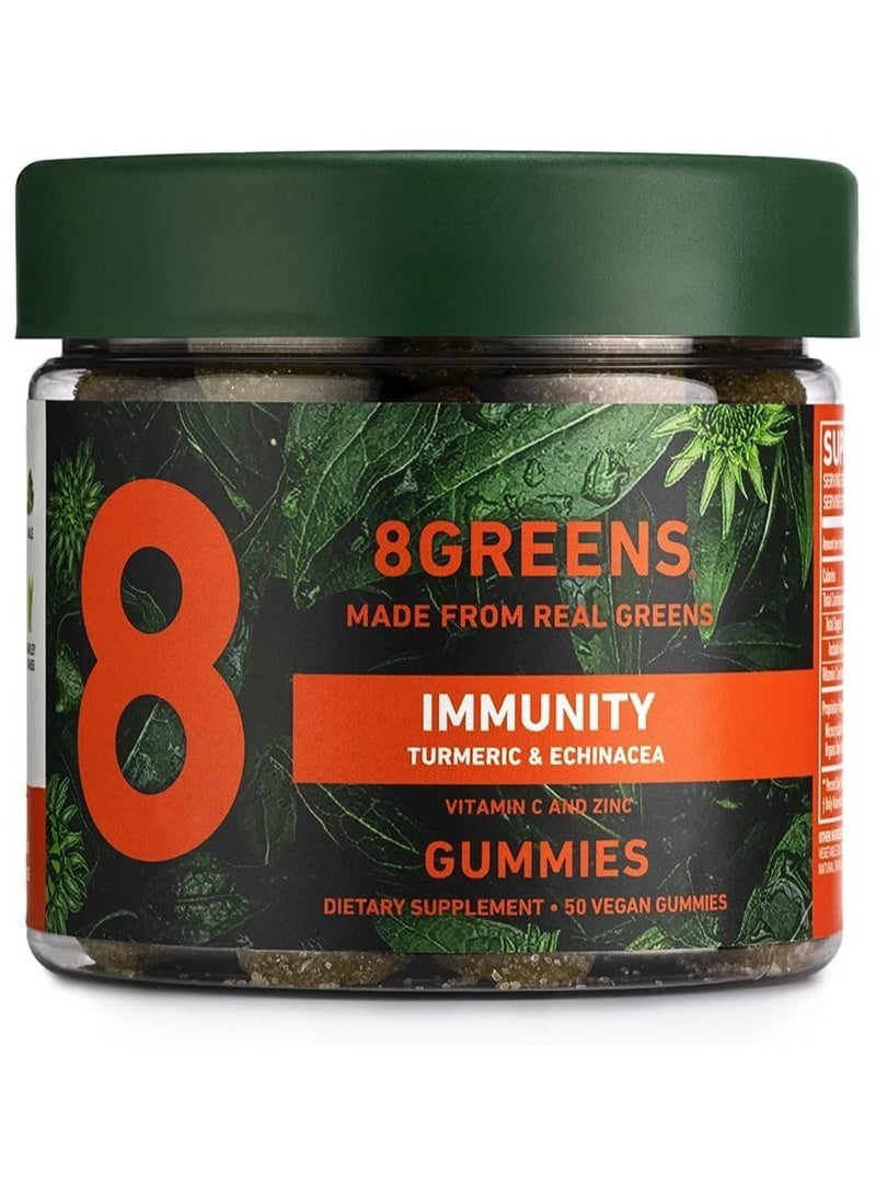 8Greens Immunity Gummies with Turmeric & Echinacea for Immune Support, Made with Real Greens, Greens Powder, Vitamin C, Zinc, Superfood Booster - Citrus Flavored, 50 Vegan Gummies - Image 1