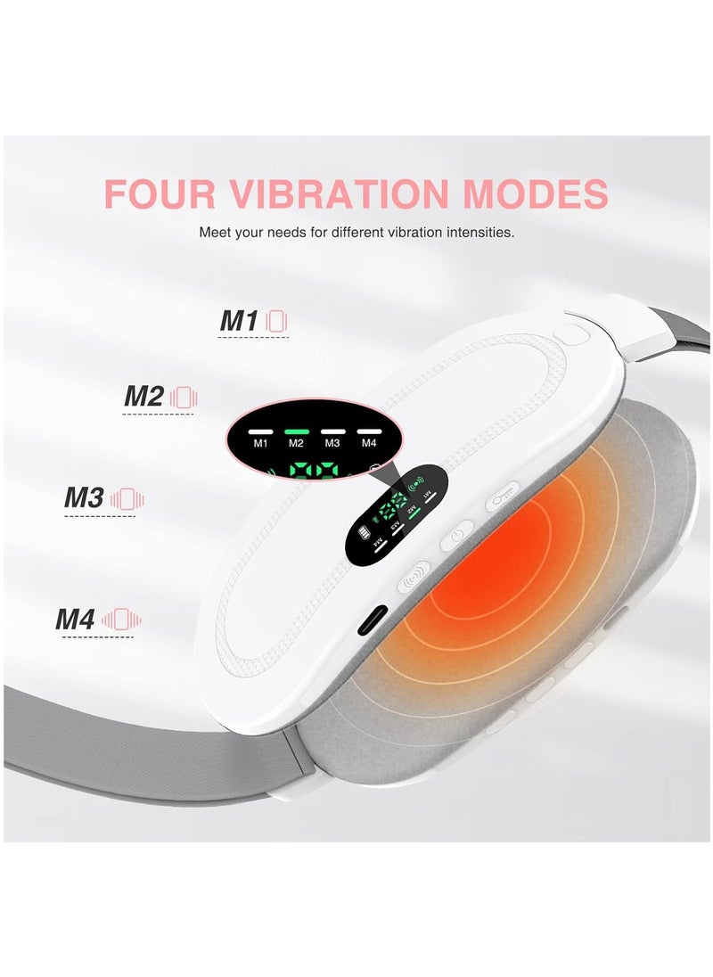 Portable Menstrual Cordless Heating Pad Electric Wireless Heating Massager Pad for Lower Back Stomach Pain Relief Period Cramps Comfier Belly Device USB Warming Waist Belt,3 Heat Levels 4 Modes(White)