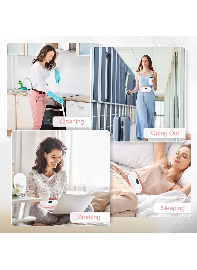Portable Menstrual Cordless Heating Pad Electric Wireless Heating Massager Pad for Lower Back Stomach Pain Relief Period Cramps Comfier Belly Device USB Warming Waist Belt,3 Heat Levels 4 Modes(White)