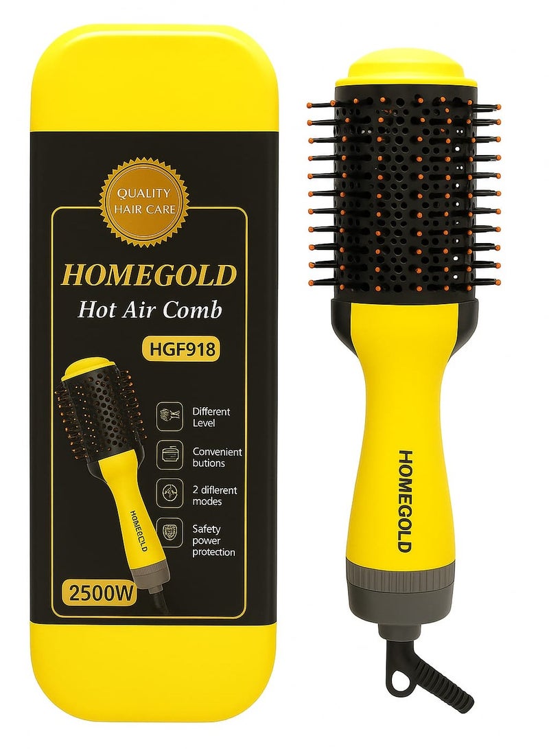 هوم جولد |فرشاة تجفيف الشعر الاحترافية من هوم جولد بقوة 2500 واط+جراب للحفاظ علي الفرشاة- اصفر - Image 1