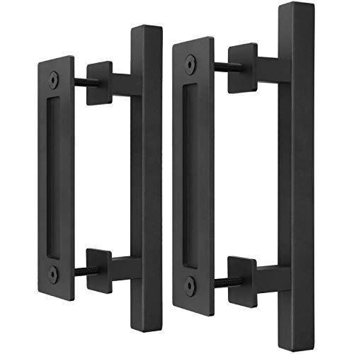 EaseLife 2 Pack 12" Sliding Barn Door Handles and Pulls Hardware, Rustic Double Sided, Heavy Duty, Matte Black Powder Coated, Easy Install, Square - Image 1