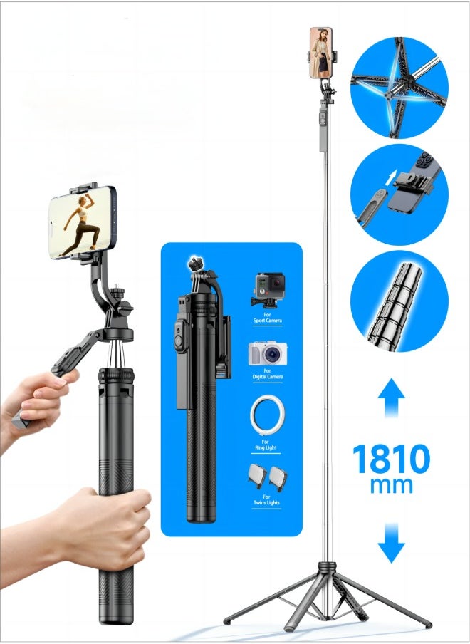 Generic - 70.86 Inches  Extra Long Selfie Stick Tripod Anti-shake Selfie Stick with Balance Handle,Quadripod Stand with Rechargeable Bluetooth Remote for Mobile Phone, Suitable for both smartphone and camera - Image 1