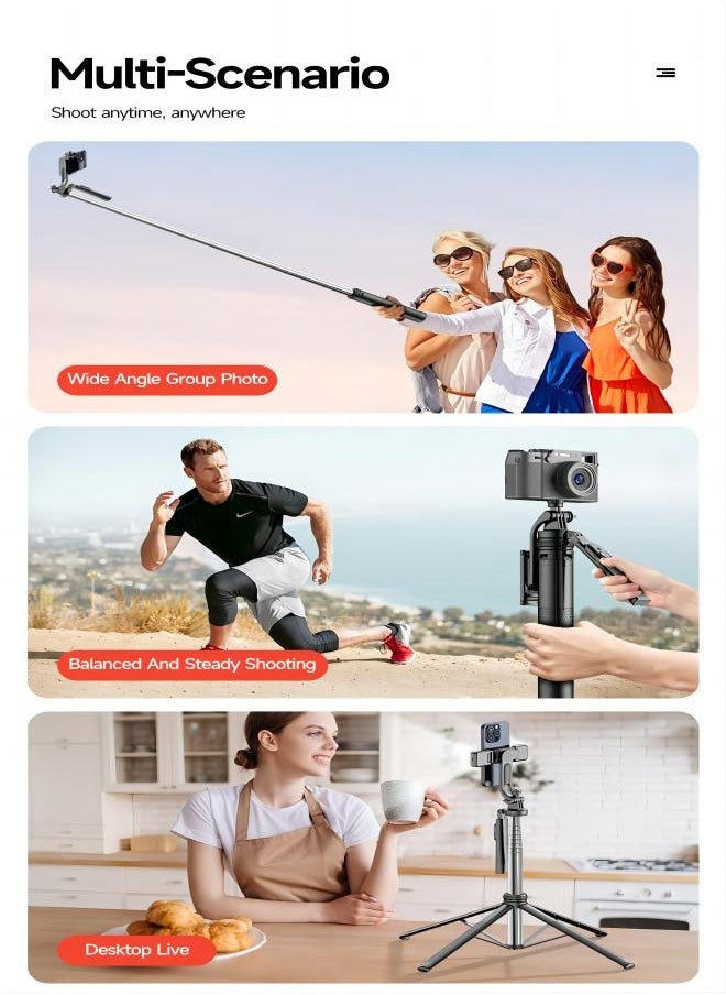 Generic - 70.86 Inches  Extra Long Selfie Stick Tripod Anti-shake Selfie Stick with Balance Handle,Quadripod Stand with Rechargeable Bluetooth Remote for Mobile Phone, Suitable for both smartphone and camera - Image 1