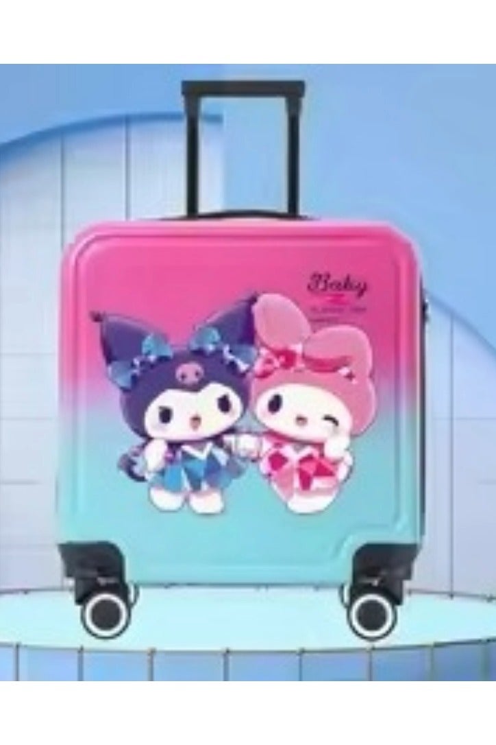 حقيبة سفر كورومي وماي ميلودي الصلبة للأطفال | حقيبة يد مقاس ٢٠ بوصة مزودة بأربع عجلات دوارة | عربة سفر برسومات شخصيات وردية/زرقاء - Image 2