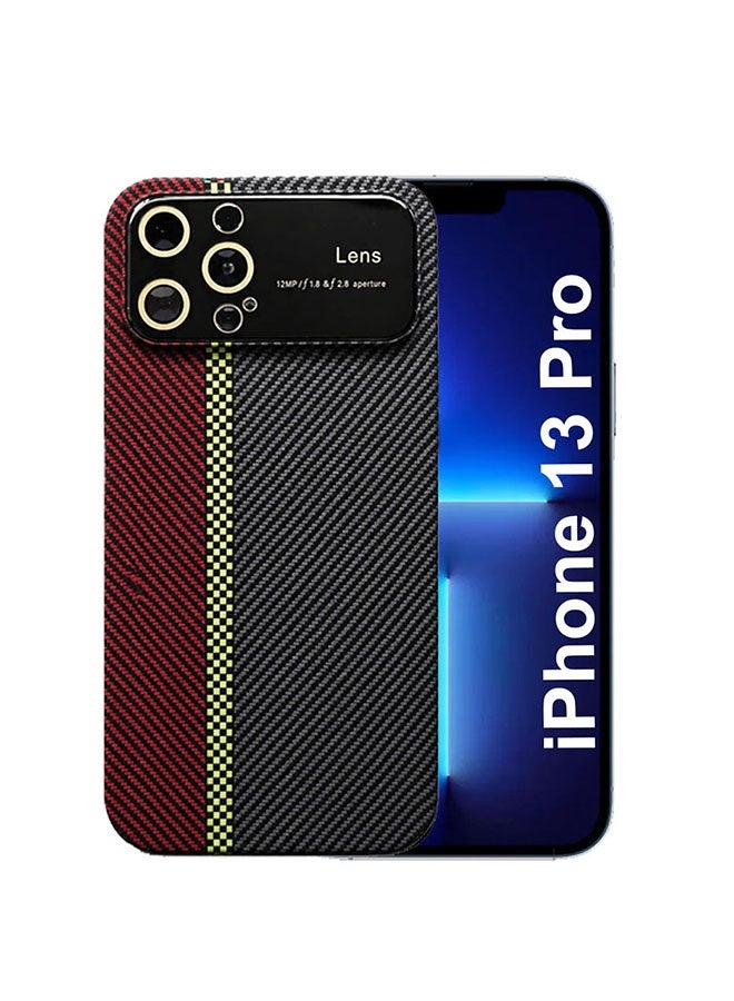 CATANES غطاء خلفي واقي نحيف لهاتف iPhone 13 Pro بنمط ألياف الكربون الفاخرة – تصميم متين من مادة PC مع لمسة شريط سباق مميز - Image 1