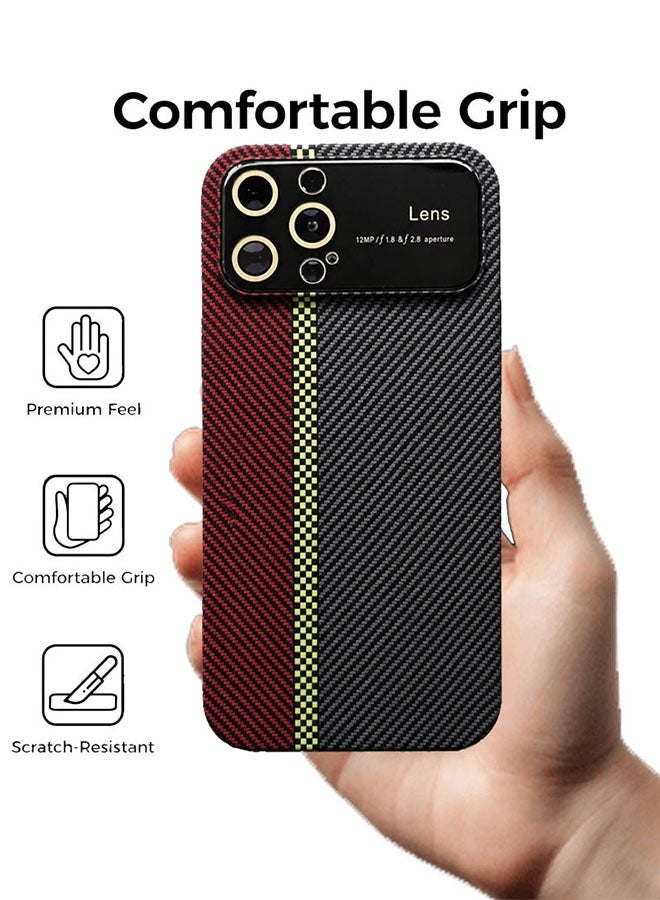 CATANES غطاء خلفي واقي نحيف لهاتف iPhone 13 Pro بنمط ألياف الكربون الفاخرة – تصميم متين من مادة PC مع لمسة شريط سباق مميز - Image 4