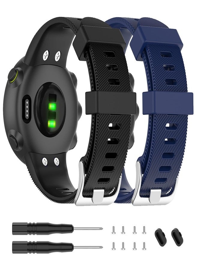 سواران من السيليكون من YHSITFNG لساعة Garmin Forerunner 45 / 45S، سوار رياضي بديل ناعم لساعة Forerunner 45 / 45S الذكية (أسود + أزرق داكن) - Image 1