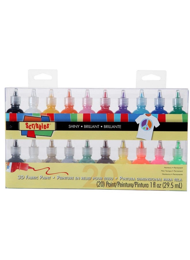 I Love To Create Bulk Buy: Scribbles Shiny 3D Paint Pack Of 20 Ultra Bright Nontoxic & Permanent Dimensional Paints For Fabrics Tshirts Backpacks Posters Glass Wood And More 1 Fl Oz (Pack Of 20) - Image 1