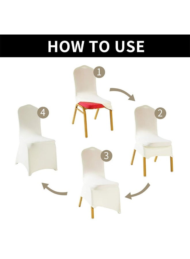 جيه زد اس مجموعة أغطية كراسي JZS من سباندكس مطاطي، أغطية كراسي مرنة لحفلات الزفاف وتناول الطعام، 92 × 42 سم، 4 قطع، أبيض حليبي - Image 5