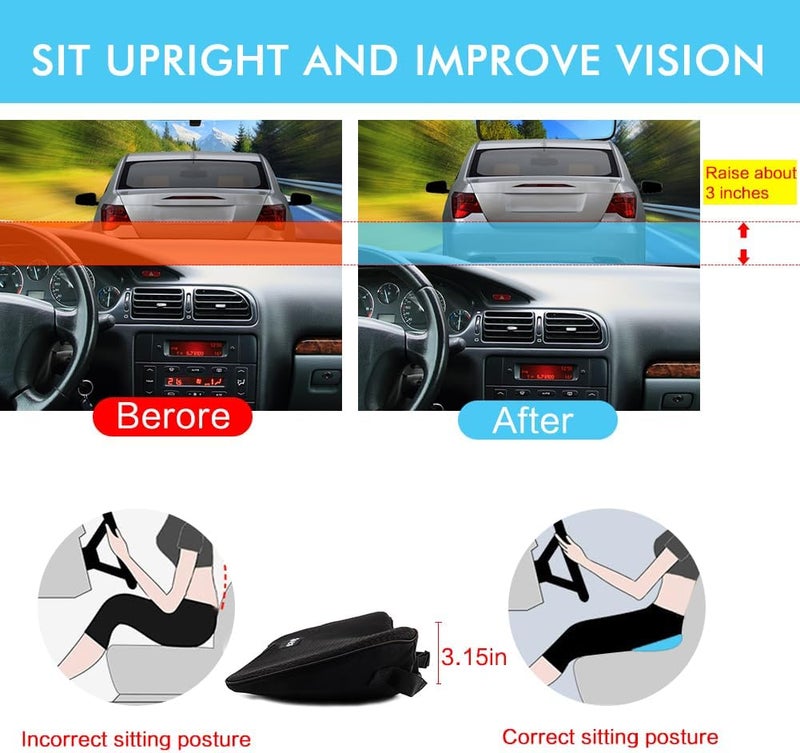 GES Memory Foam Car Seat Cushion for Back Support and Pain Relief (Black) - Image 5