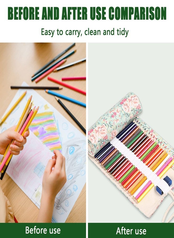 Yitexin 72 Slots Canvas Pencil Roll Wrap, Handmade Roll-Up Pencil Case Pouch Fabric, Large Capacity Pencil Case Holder Organizer for Artists Painting, Sketchers(Flower) - Image 4