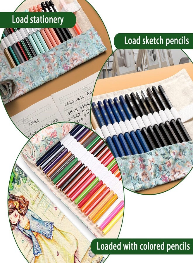 Yitexin 72 Slots Canvas Pencil Roll Wrap, Handmade Roll-Up Pencil Case Pouch Fabric, Large Capacity Pencil Case Holder Organizer for Artists Painting, Sketchers(Flower) - Image 5
